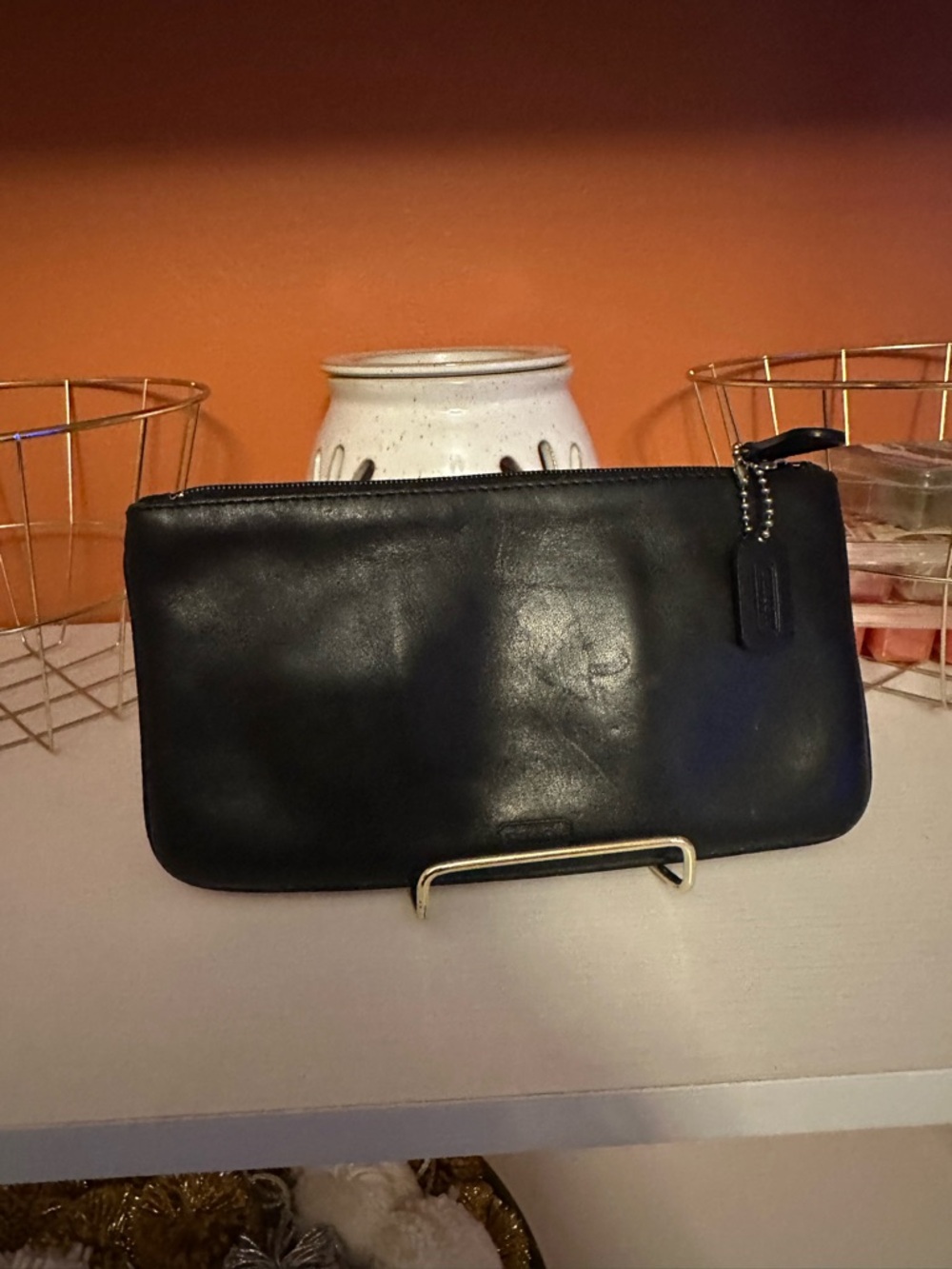 Vintage COACH Black Leather Zip Pouch Wristlet(EUC) - Picture 9 of 11